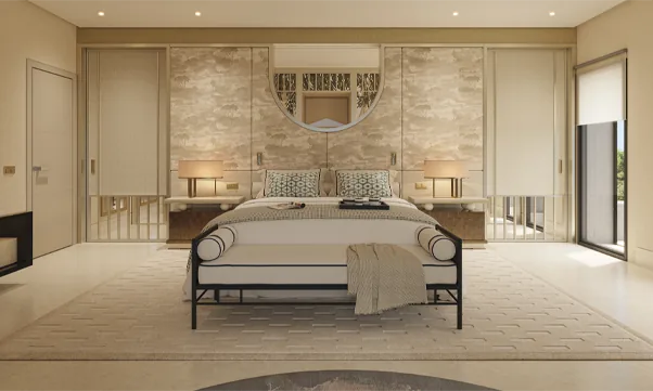 Master bedroom with automated lighting, shading and smart home integration